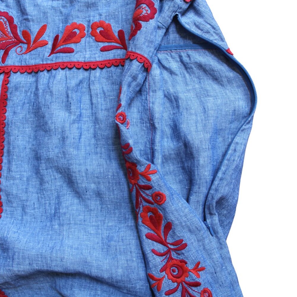 BODEN Size 6 Bea blue linen embroidered dress EUC Boho Summer Vacation Beach - Picture 6 of 9